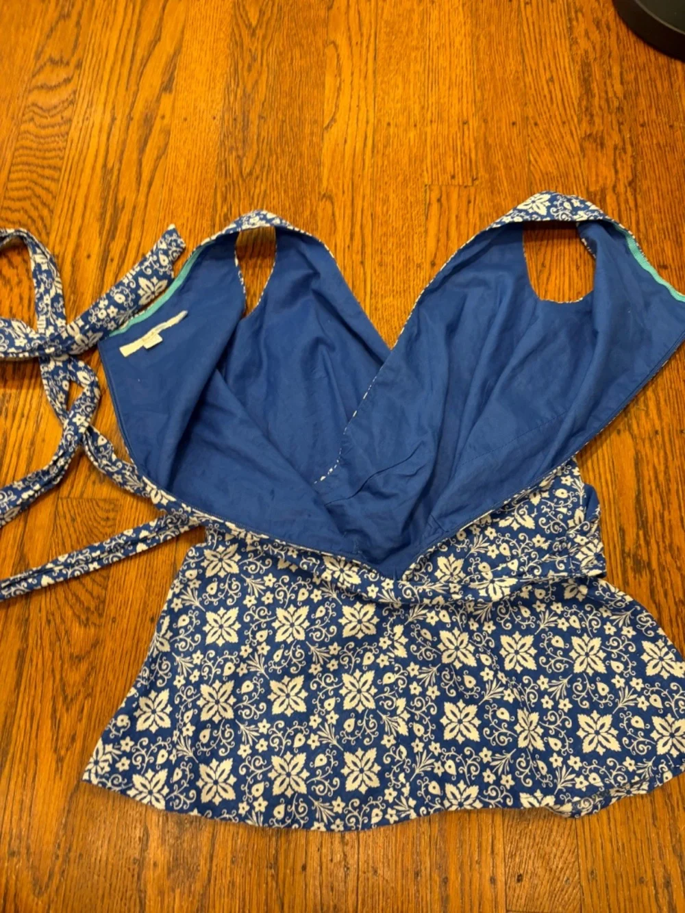 Boden Wrap Peplum Tank Top Sz 2 | Blue White | Linen Cotton | Coastal Nautical
